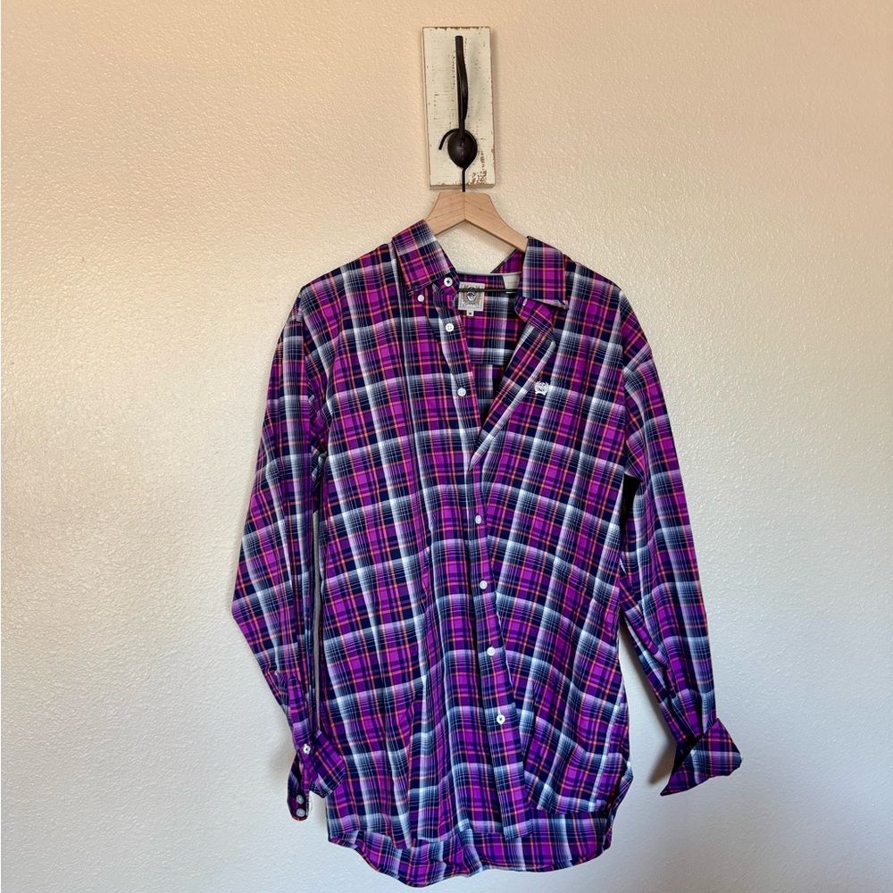CINCH • Purple Plaid Patterned Casual Button Down Shirt